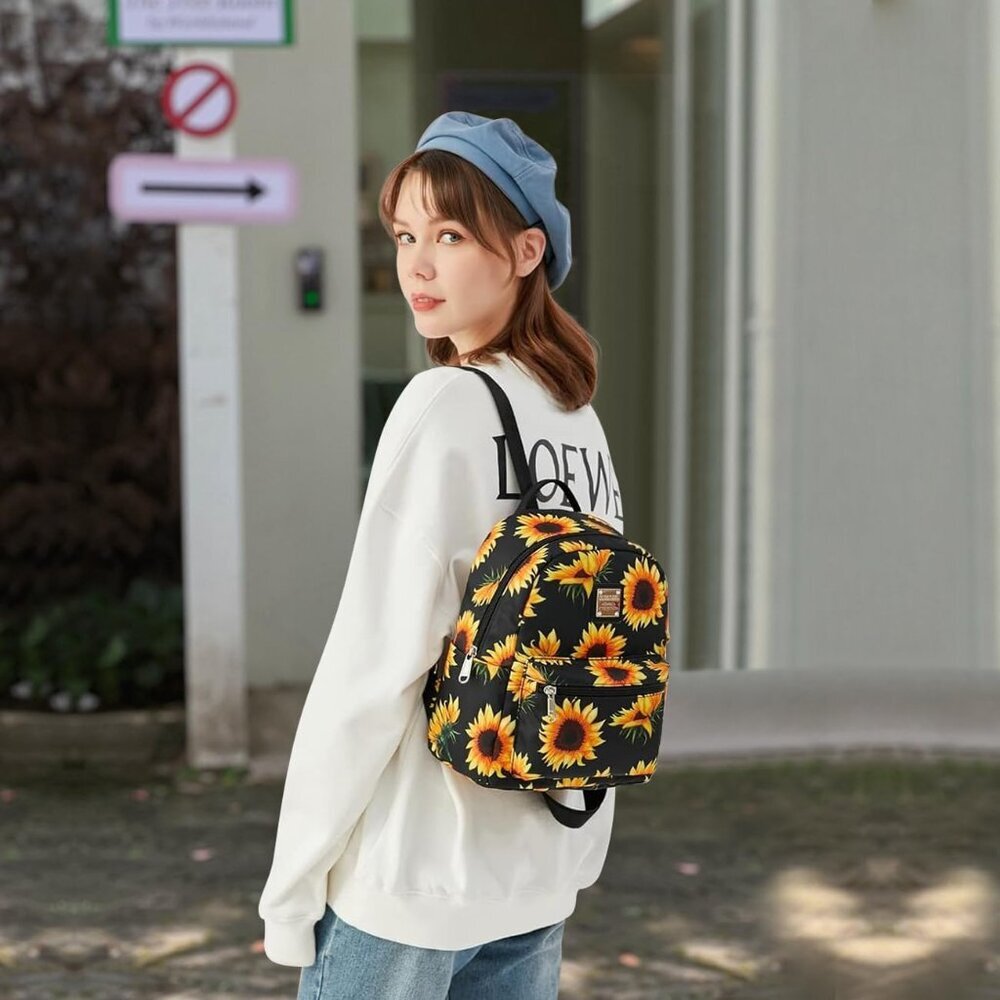 Elegant Sunflower Small Backpack Purse with Utility Pocket - Ideal for Gifting - Picture 4 of 9